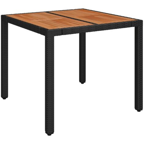 Table de jardin dessus en bois Noir 90x90x75 Résine tressée