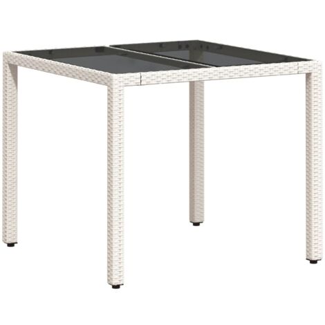 Table de jardin dessus en verre blanc 90x90x75 résine tressée