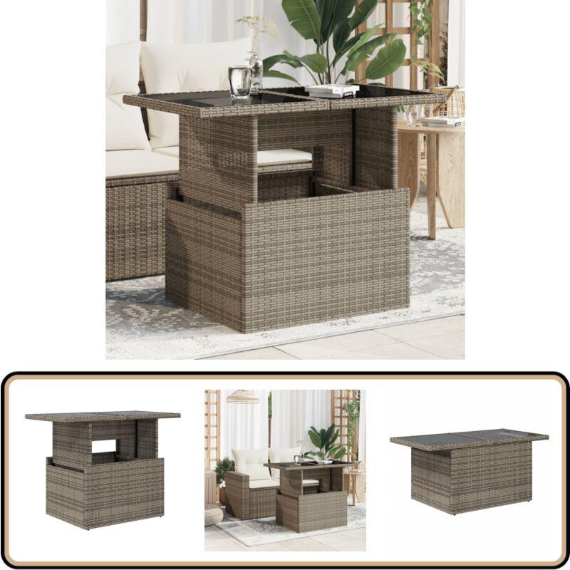 Table de jardin dessus en verre gris 100x55x73cm résine tressée - Table De Jardin - Table Extérieure - Table Patio - Mobilier De Jardin - Table