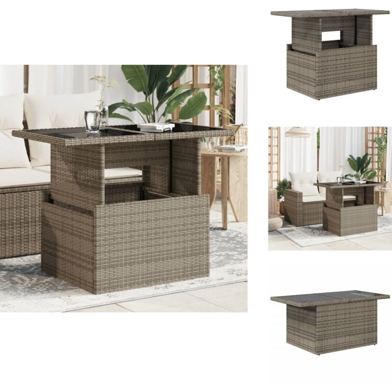 Table de jardin dessus en verre gris 100x55x73cm résine tressée - Table De Jardin - Table Extérieure - Table Patio - Mobilier De Jardin - Table