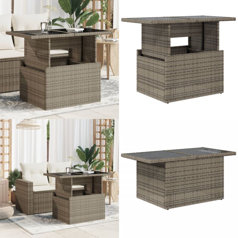 Table de jardin dessus en verre gris 100x55x73cm résine tressée - Table De Jardin - Table Extérieure - Table Patio - Mobilier De Jardin - Table