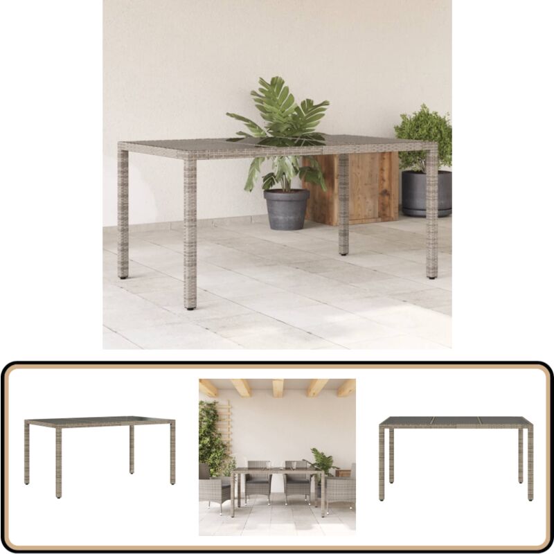 Table de jardin dessus en verre Gris 150x90x75cm Résine tressée - Table De Jardin - Table Extérieure - Mobilier De Jardin - Table En Verre - Table
