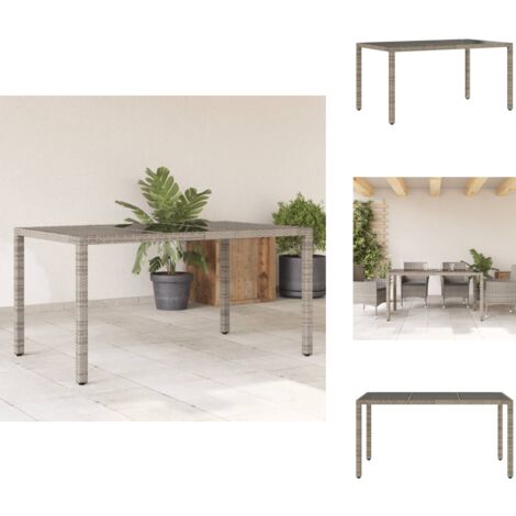 Table de jardin dessus en verre Gris 150x90x75cm Résine tressée - Table De Jardin - Table Extérieure - Mobilier De Jardin - Table En Verre - Table Résina Tresse
