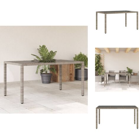 Table de jardin dessus en verre Gris 150x90x75cm Résine tressée - Table De Jardin - Table Extérieure - Mobilier De Jardin - Table En Verre - Table Résiner Tressée