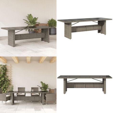 Table de jardin dessus en verre Gris 240x90x75cm Résine tressée - Table De Jardin - Table Extérieure - Table Patio - Mobilier De Jardin - Table En Verre - Home & Living
