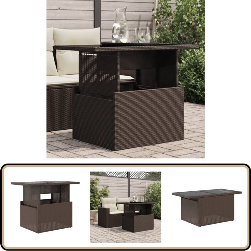 Table de jardin dessus en verre marron 100x55x73 cm poly rotin - Table De Jardin - Table Extérieure - Mobilier De Jardin - Table Ronde - Table