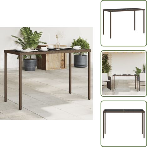 Table de jardin dessus en verre marron 115x54x74 cm poly rotin - Table De Jardin - Table Extérieure - Table Patio - Mobilier De Jardin - Résine Tressée
