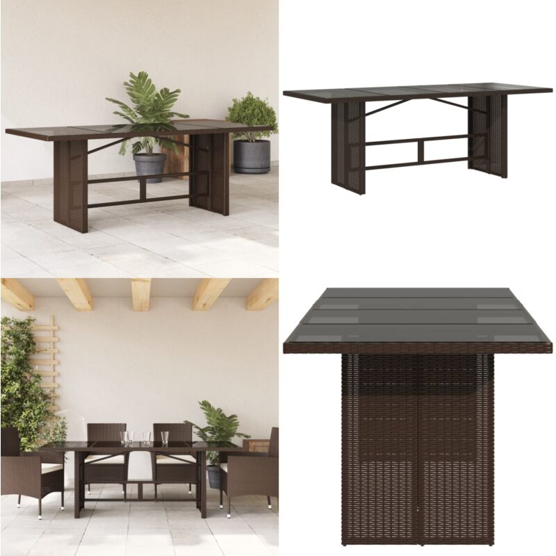 Table de jardin dessus en verre marron 190x80x74 cm - Table De Jardin - Table Extérieure - Mobilier De Jardin - Table En Verre - Table Design - Home