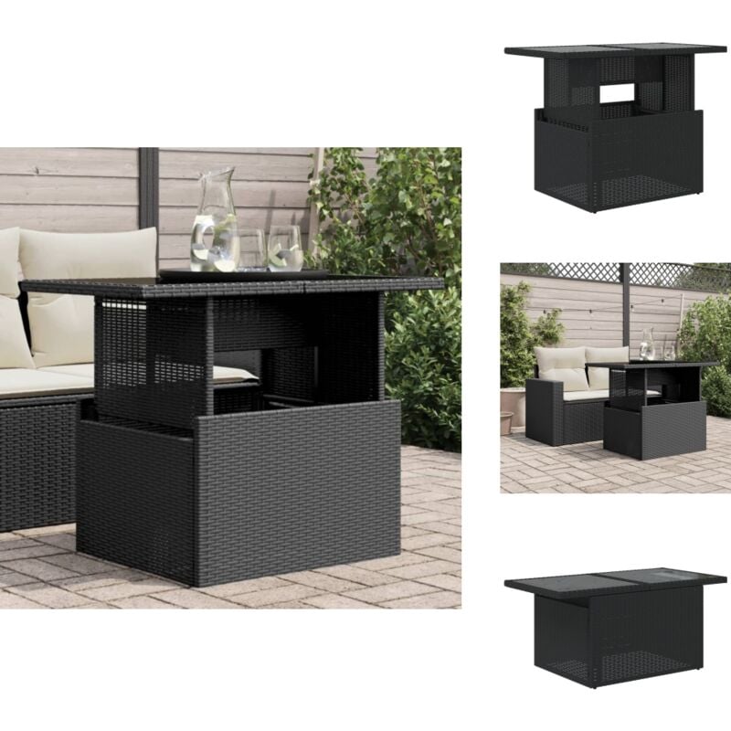 Table de jardin dessus en verre noir 100x55x73cm résine tressée - Table De Jardin - Table Extérieure - Table Patio - Mobilier De Jardin - Table Ronde