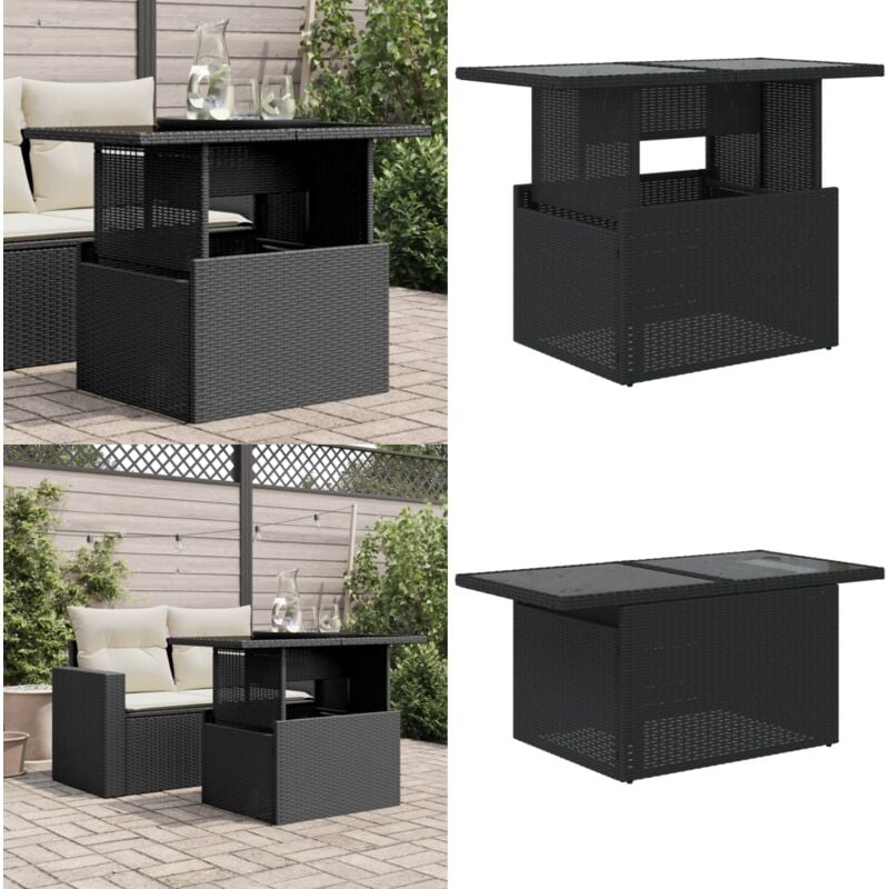Table de jardin dessus en verre noir 100x55x73cm résine tressée - Table De Jardin - Table Extérieure - Table Patio - Mobilier De Jardin - Table Ronde