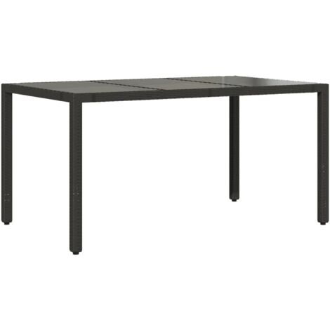 Table de jardin dessus en verre Noir 150x90x75 Résine tressée