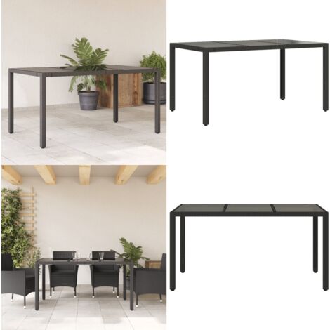 Table de jardin dessus en verre Noir 150x90x75cm Résine tressée - Table De Jardin - Table Extérieure - Mobilier De Jardin - Table En Verre - Table Résiner Tressée - Home & Living