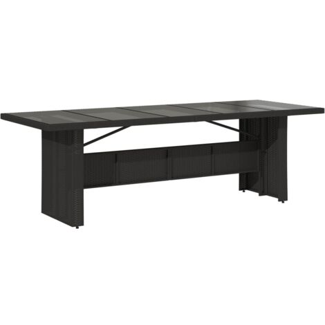 Table de jardin dessus en verre noir 240x90x75 résine tressée
