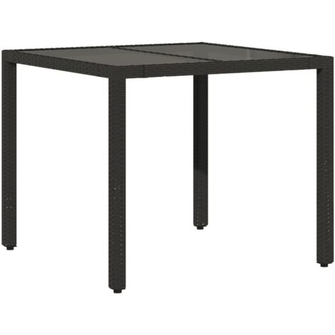 Table de jardin dessus en verre Noir 90x90x75 Résine tressée