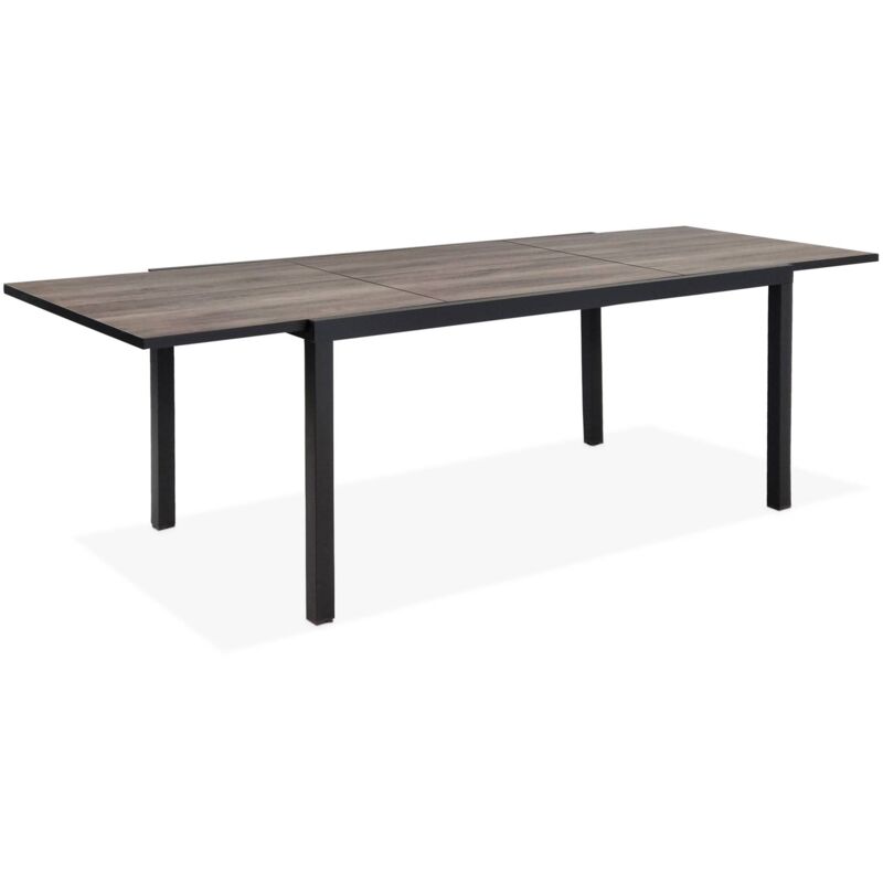Table de jardin NASHVILLE extensible 160/240cm 8 places plateau effet bois foncé structure aluminium