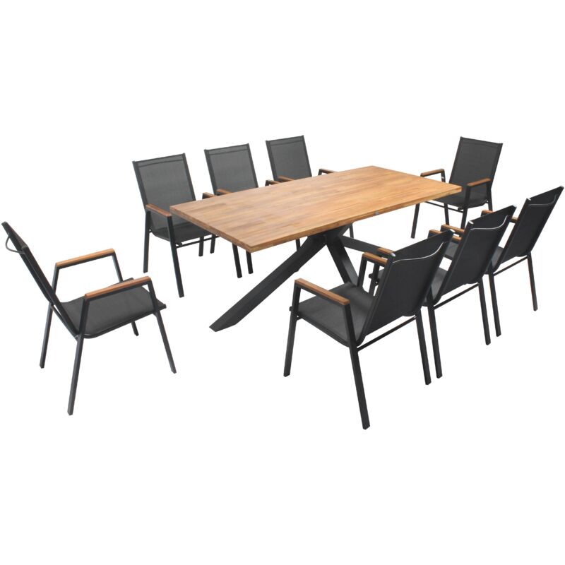 Table de jardin en acacia et aluminium avec 8 fauteuils