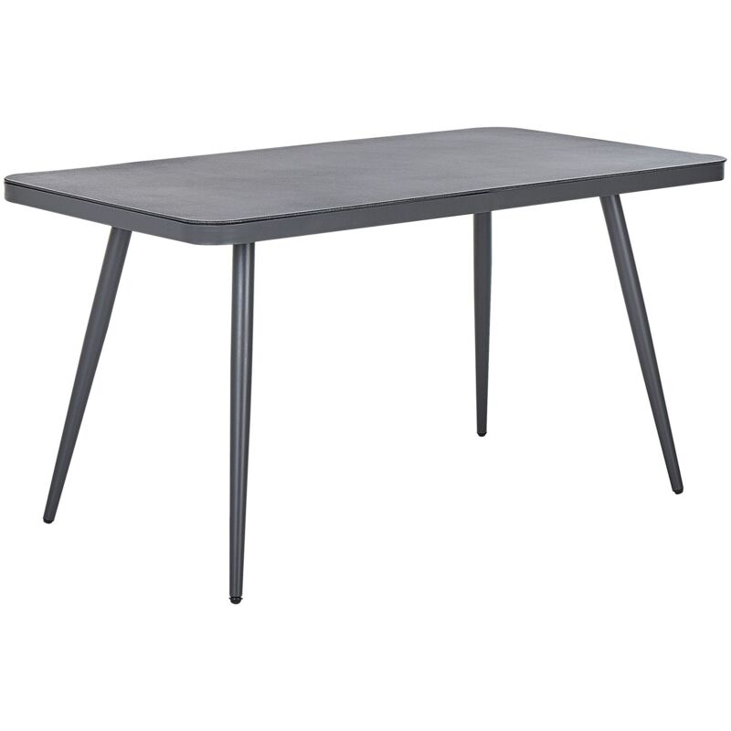 Table de Jardin 140 x 80 cm Plateau en Verre Aspect Pierre Grise et Structure en Aluminium Design Moderne pour Terrasse ou Balcon Beliani