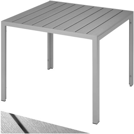 Tectake – Table de jardin carrée réglable 90x90cm – Aluminium revêtu – Panneaux aspect bois – Capacité 75kg – Montage facile