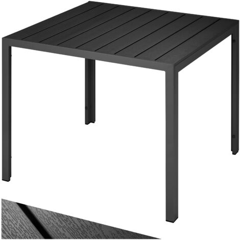 Tectake – Table de jardin carrée en aluminium aspect bois noir – Dimensions 90x90cm – Pieds réglables – Résistante aux intempéries