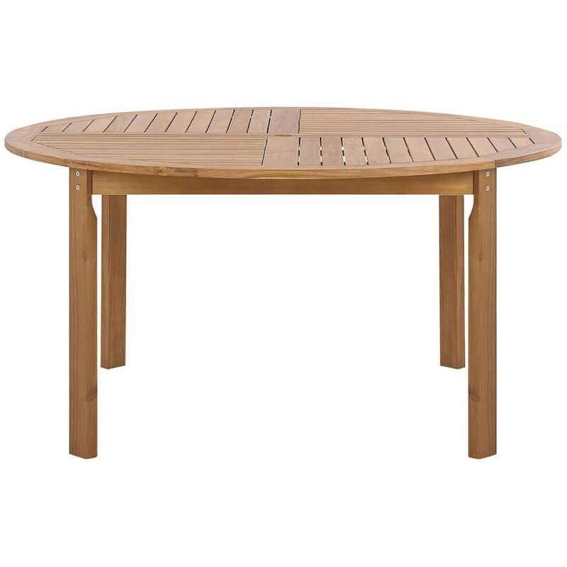 Table de Jardin Ronde 150 cm en Bois d'Acacia Clair Idéale pour Salle à Manger Extérieure au Style Rustique et Méditerranéen Beliani