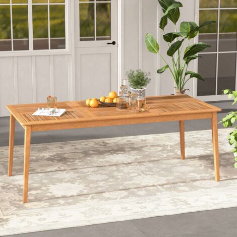 Table de Jardin en Bois d'Acacia pour 8 Personnes Table de Salle à Manger de 200 x 90 cm avec Trou pour Parasol 5 cm Naturel
