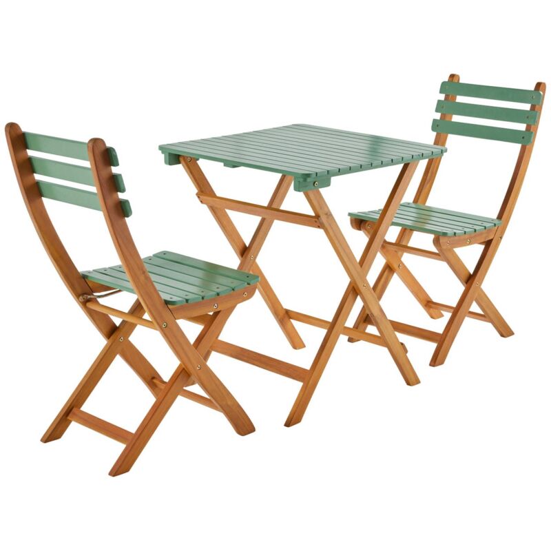 Table de jardin pliante bois d'acacia + 2 assises vert de gris hilora . table carrée