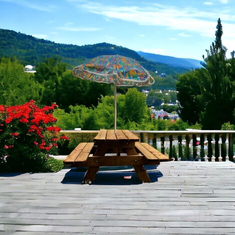 Table de Jardin en Bois Massif 200 cm Classe 3 + trou Parasol, Faible Encombrement, 100% Française