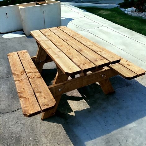 Table de Jardin en Bois Massif de 150 cm, Classe 3 Marron, Faible Encombrement, 100% Française