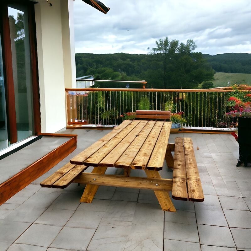Jardinatoire - Table de Jardin en Bois Massif de 150 cm, traitée Classe 3 Marron, fabrication 100% Française