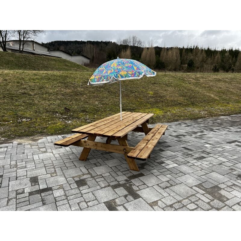 Jardinatoire - Table de Jardin en Bois Massif de 150 cm + Trou Parasol, traitée Classe 3, Origine France