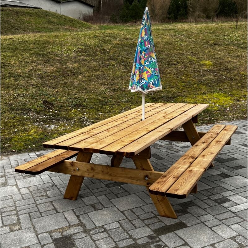 Jardinatoire - Table de Jardin en Bois Massif de 180 cm + Trou Parasol, traitée Classe 3, Origine France