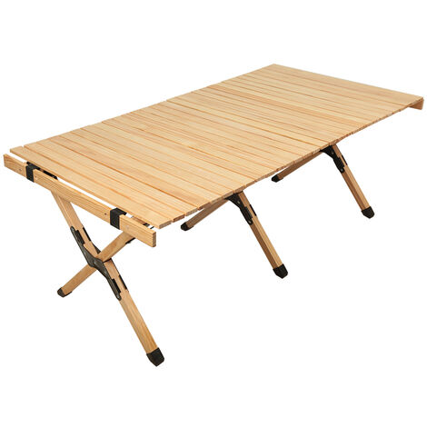 Table de Jardin en Bois Portable, Table de Camping Pliante, pour BBQ, Pique-Nique, fête, Camping, Plage(120 x 60 cm)