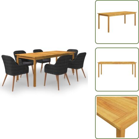 Table de jardin en bois - vidaXL Ensemble à manger de jardin 7 pcs Noir - Chaises de jardin en acier
