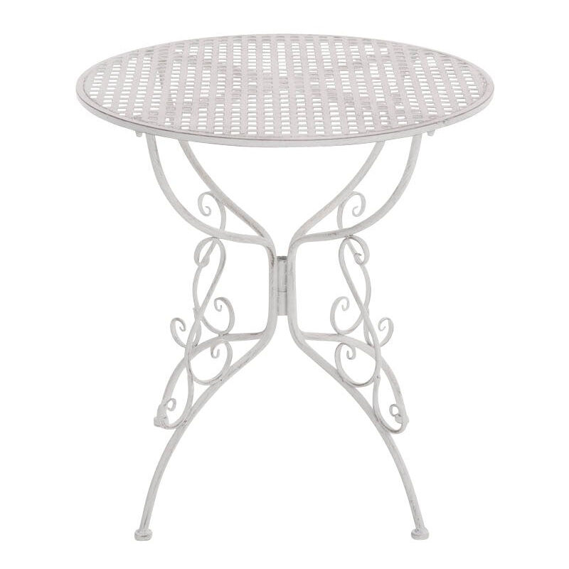 Décoshop26 - Table de jardin en fer forgé diamètre ø 70 cm blanc vieilli MDJ10047
