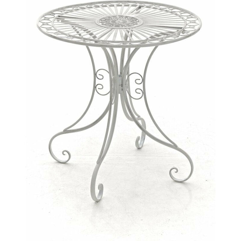 Décoshop26 - Table de jardin en fer forgé diamètre ø 70 cm blanc vieilli MDJ10052