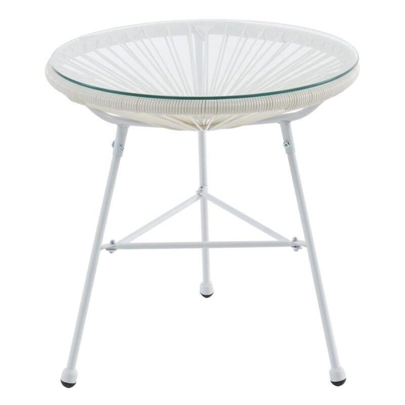 Vente-unique - Table de jardin en fils de résine tressés - Blanc - alios iii de mylia