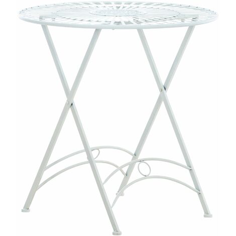 Table de jardin en métal Ø 71 cm style rustique blanc MDJ10218