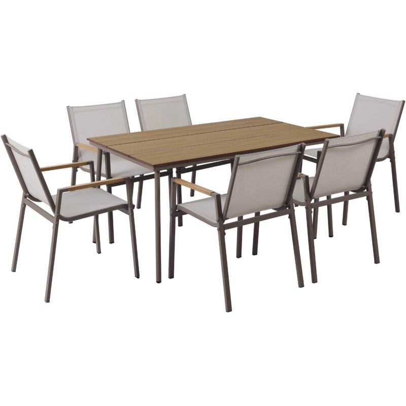 Ensemble table de jardin ovale 150x90 cm et 6 chaises taupe