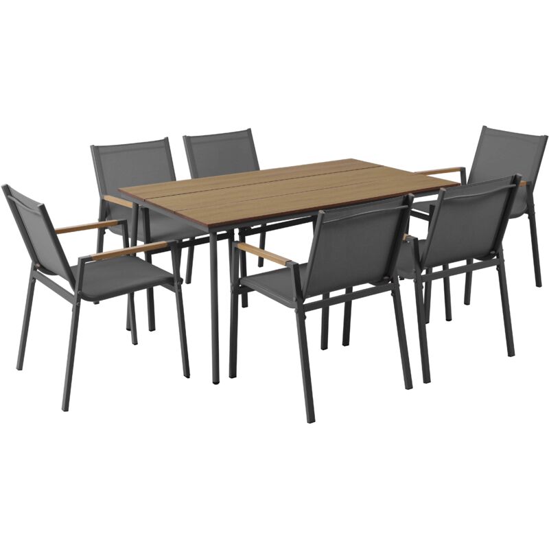 Ensemble table de jardin ovale 150x90 cm et 6 chaises gris anthracite