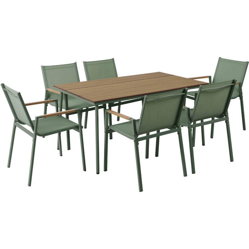 Ensemble table de jardin ovale 150x90 cm et 6 chaises vert