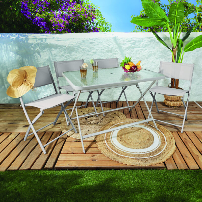The Home Deco Factory - Table de jardin en métal et verre trempé Formentera 110 x 70 cm