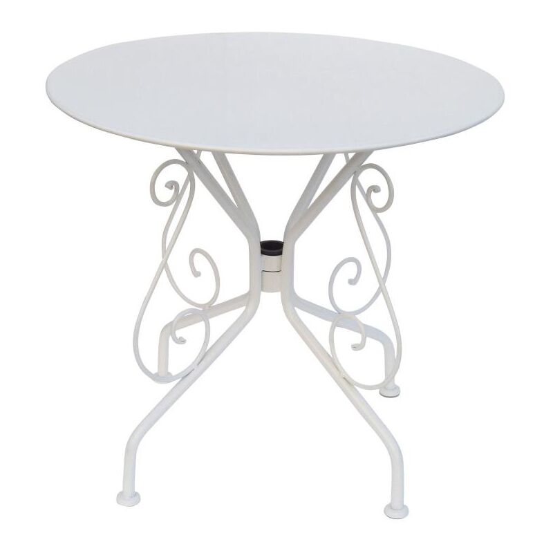 Table de jardin D.80 cm en métal façon fer forgé - Blanc - guermantes de mylia