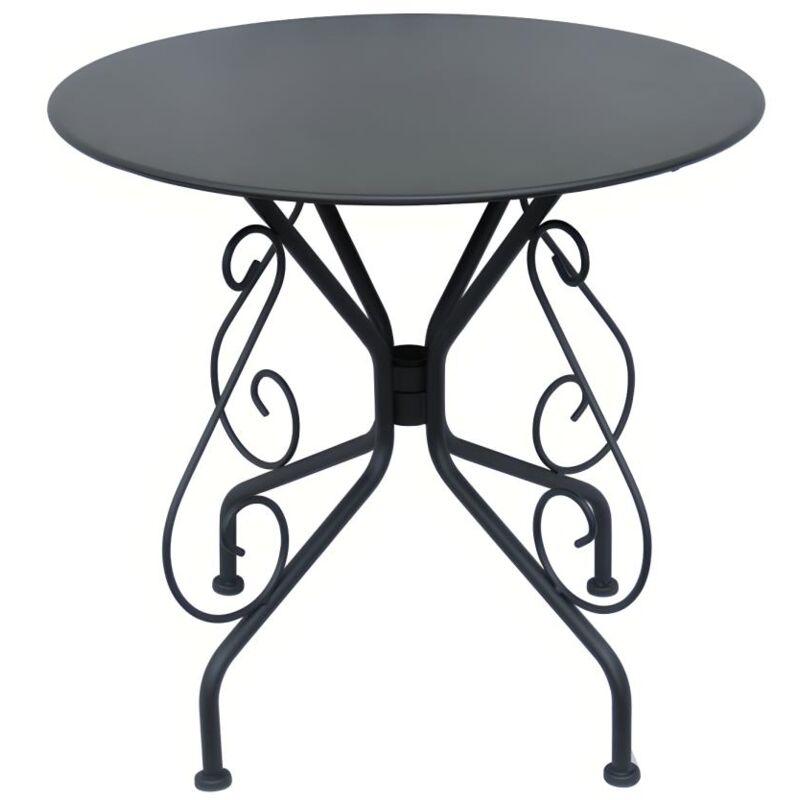 Vente-unique - Table de jardin D.80 cm en métal façon fer forgé - Anthracite - guermantes de mylia