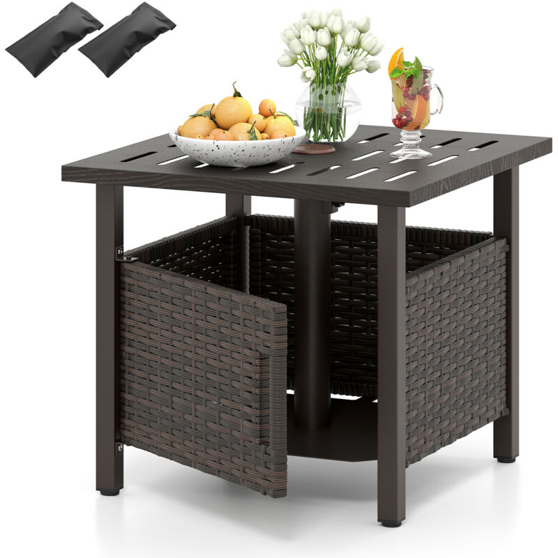 Costway - Table de Jardin en Osier avec Trou pour Parapluie de 4,9 cm pour Jardin, Terrasse et Bord de Piscine, 55,5 x 55,5 x 47,5 cm, Charge 120 kg