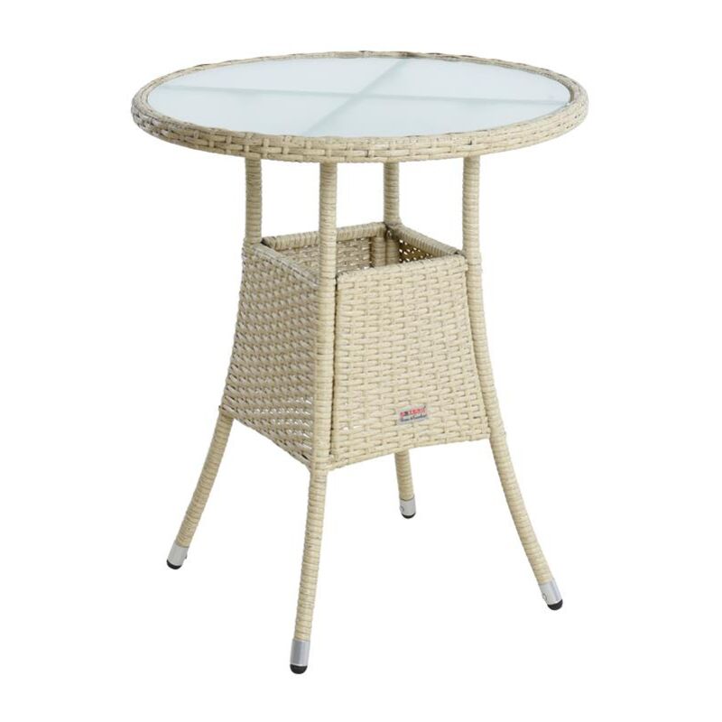 Table de jardin en polyrotin avec plateau en verre 48 x 44 x 74 cm beige