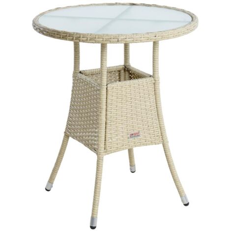 Table de jardin en polyrotin avec plateau en verre 48 x 44 x 74 cm beige