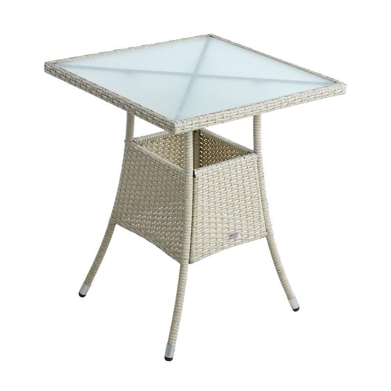 Table de jardin en polyrotin avec plateau en verre 60 x 60 x 73 cm beige