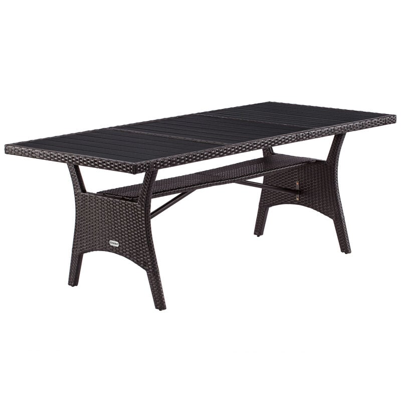 Table de jardin polyrotin 190x90x74 cm plateau en bois wpc avec compartiment hauteur réglable résistant aux intempéries Brun