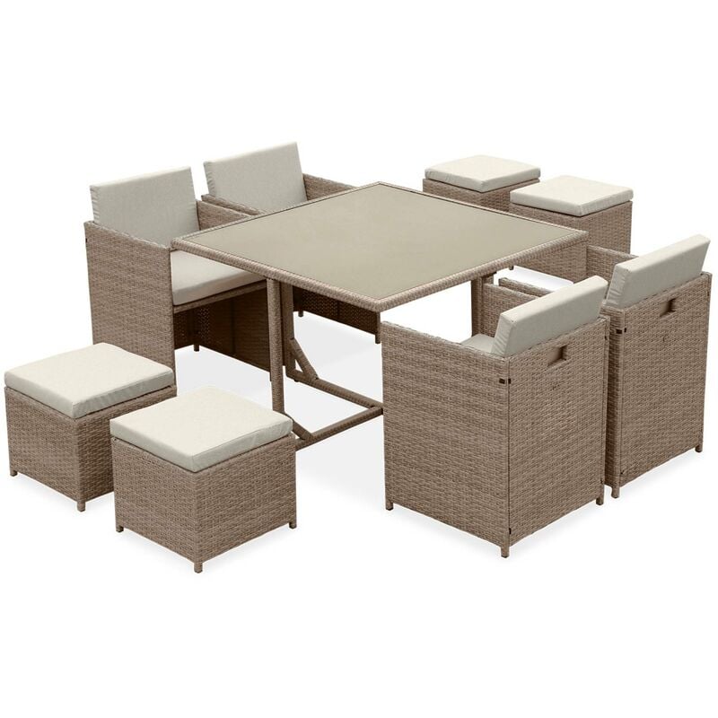 Salon de jardin 4-8 places – Vabo – table encastrable Beige / Beige