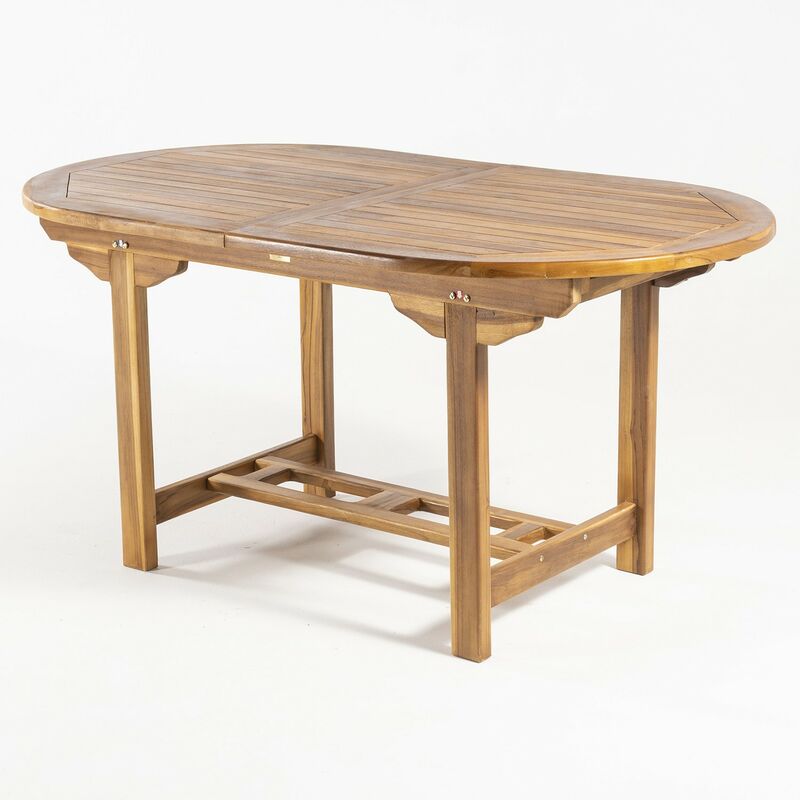 Table de Jardin en teck ovale 160 extensible 210cm x 90 cm x 77 cm, bois de teck Grade a, traitement à l'eau appliqué